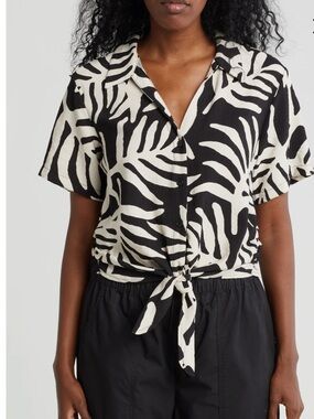 Sanctuary Baja Short Sleeve Tie Front Button-Up Shirt Large